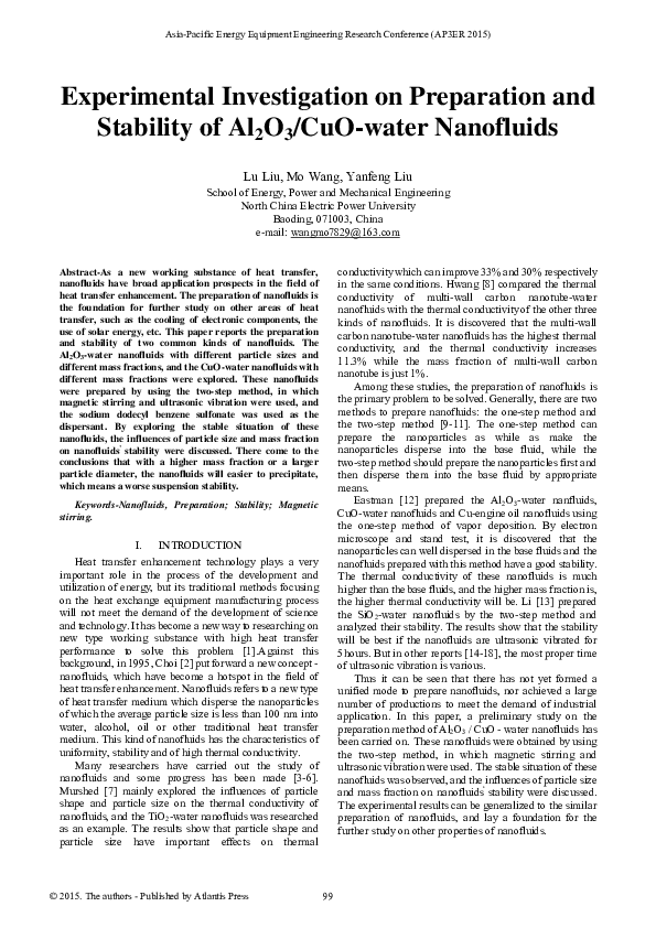 (PDF) Experimental Investigation on Preparation and Stability of Al2O3 ...