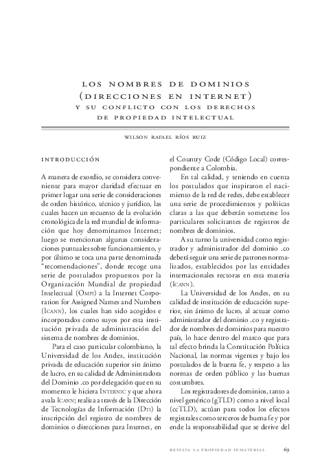 (PDF) Los nombres de dominios (direcciones en Internet) y su conflicto ...