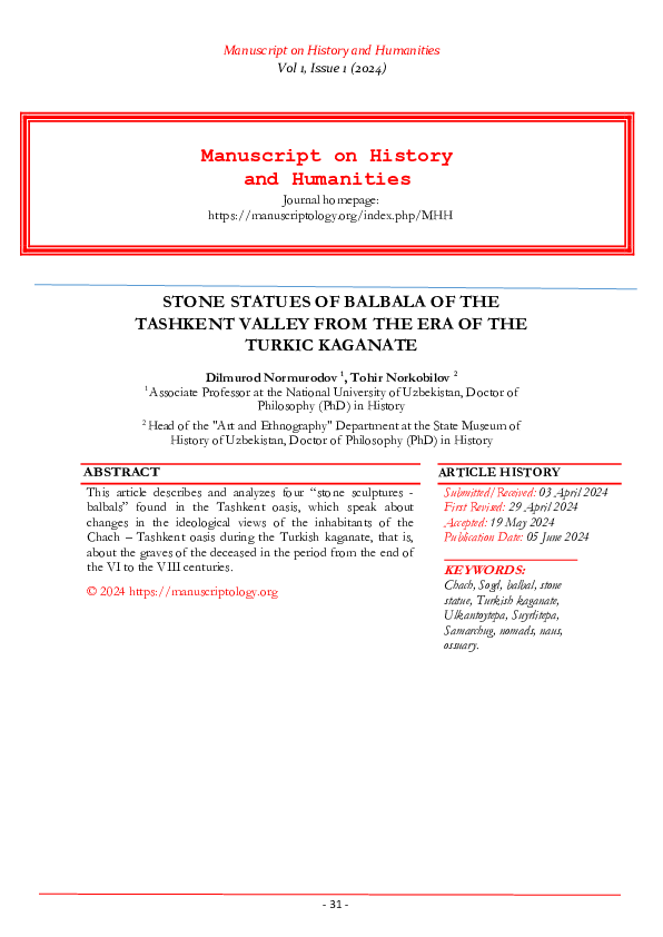 (PDF) STONE STATUES OF BALBALA OF THE TASHKENT VALLEY FROM THE ERA OF ...
