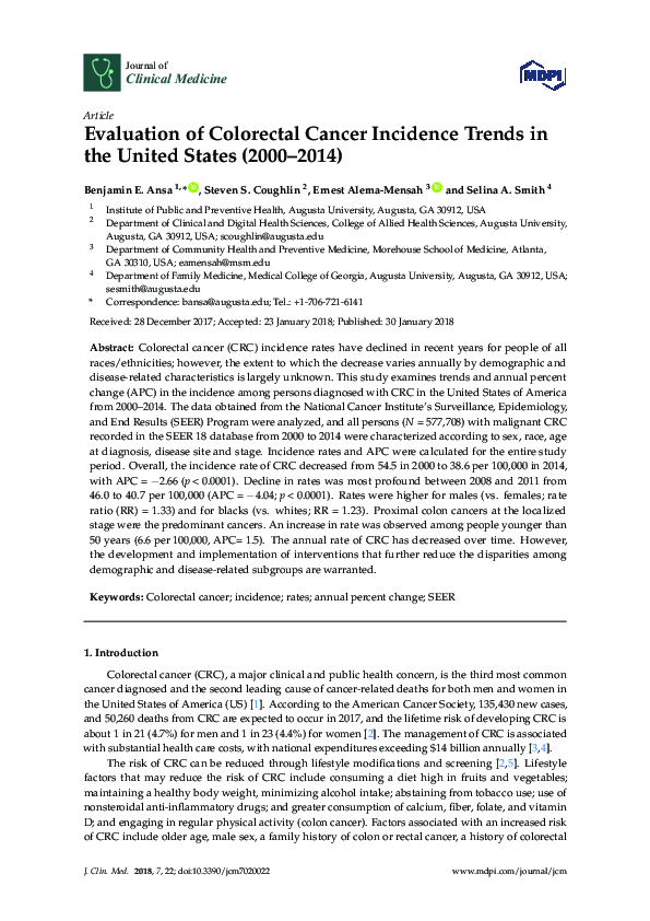 (PDF) Evaluation of Colorectal Cancer Incidence Trends in the United ...