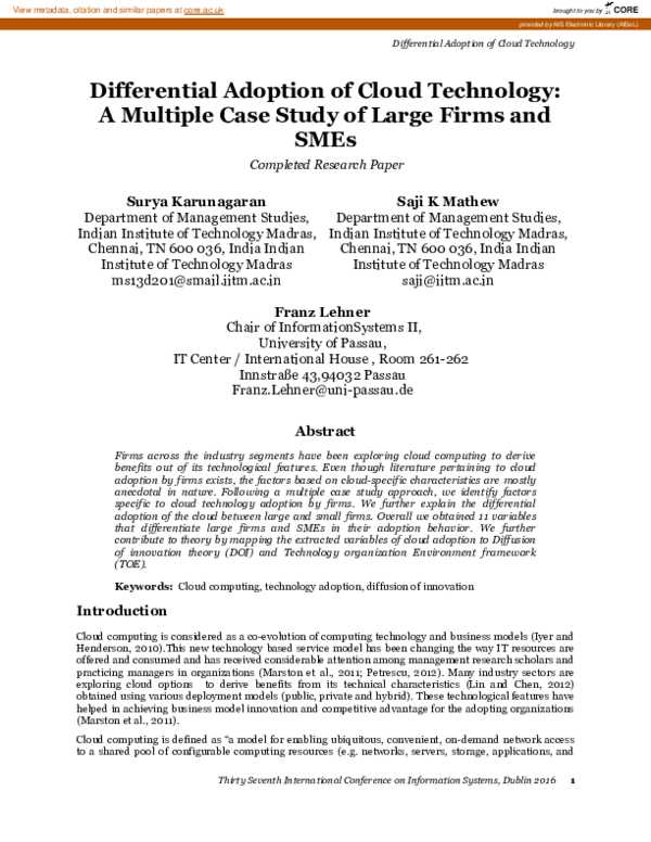 (PDF) Differential Adoption of Cloud Technology: A Multiple Case Study ...