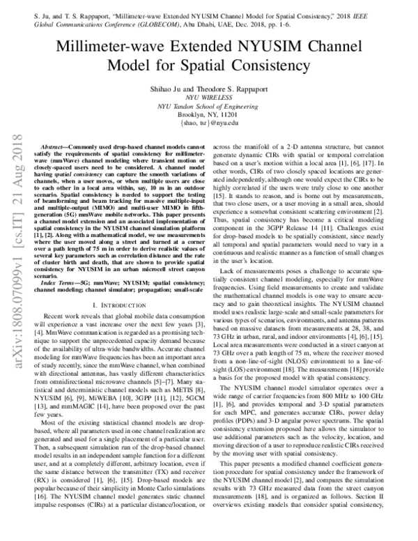 (PDF) Millimeter-Wave Extended NYUSIM Channel Model for Spatial Consistency