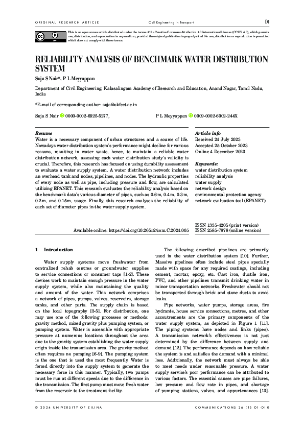 (PDF) Reliability Analysis of Benchmark Water Distribution System
