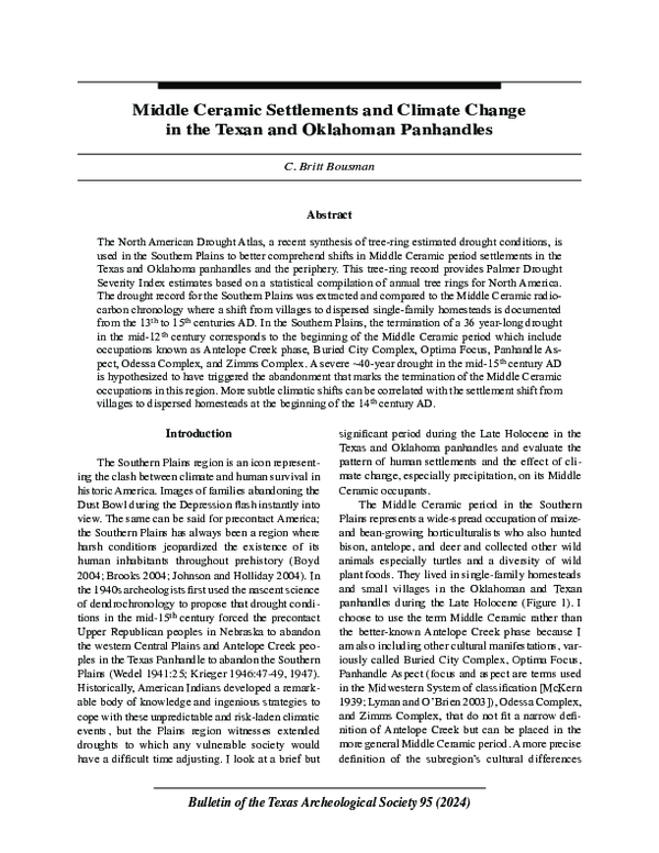 (PDF) Middle Ceramic Settlements and Climate Change in the Texan and ...