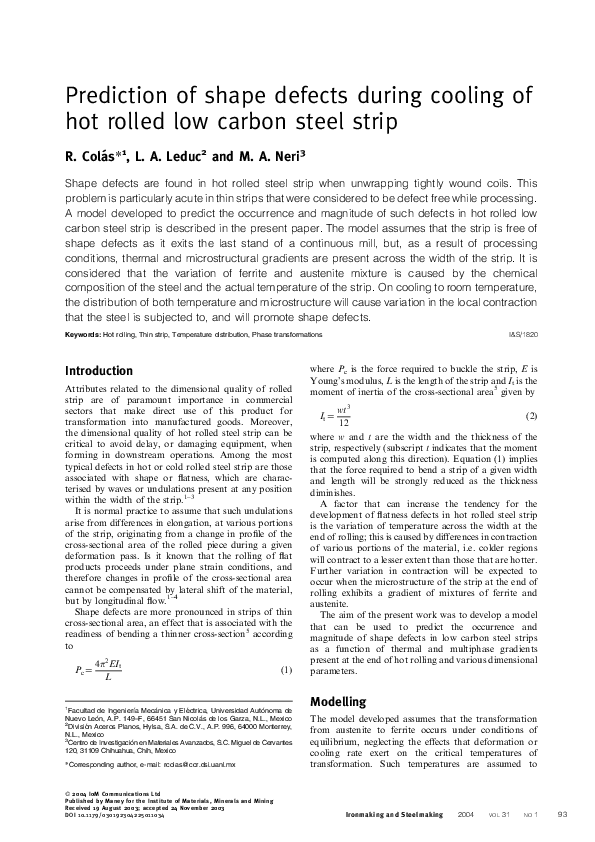 (PDF) Prediction of shape defects during cooling of hot rolled low ...
