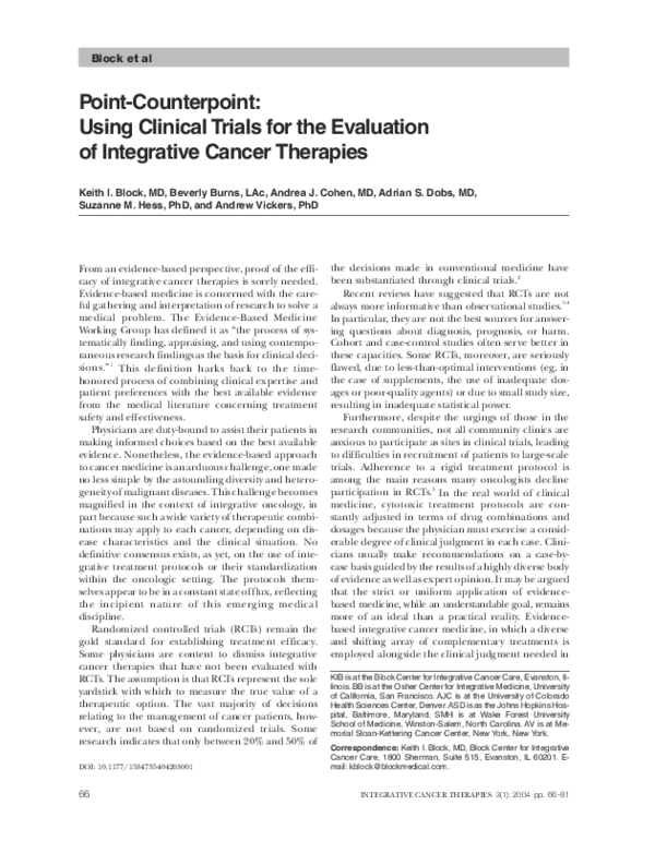 (PDF) Point-Counterpoint: Using Clinical Trials for the Evaluation of ...