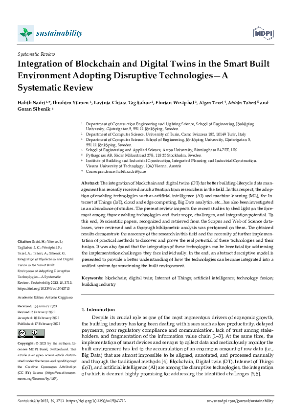 (PDF) Integration of Blockchain and Digital Twins in the Smart Built ...