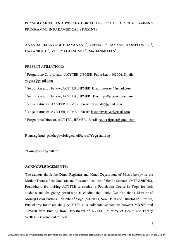 (PDF) Physiological and Psychological Effects of a Yoga Training ...