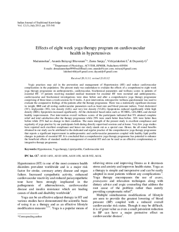 (PDF) Effects of eight week yoga therapy program on cardiovascular ...