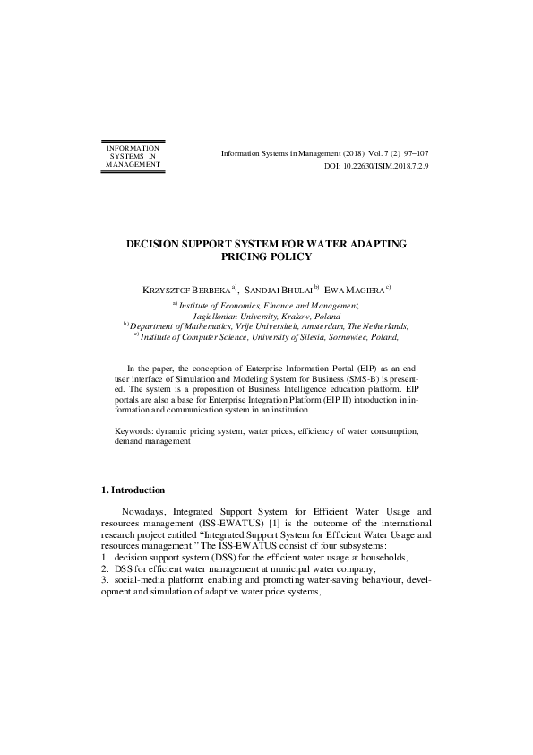 (PDF) Decision Support System for Water Adapting Pricing Policy
