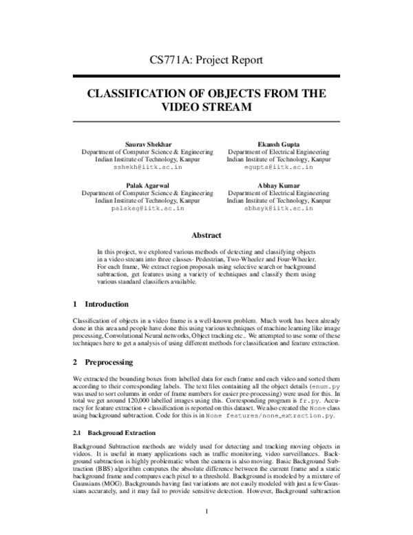 (PDF) CS 771 A : Project Report CLASSIFICATION OF OBJECTS FROM THE ...