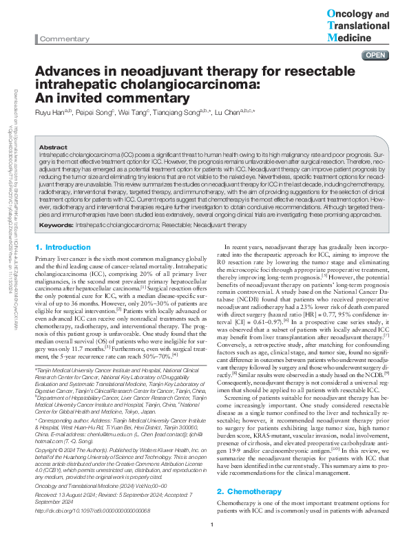 (PDF) Advances in neoadjuvant therapy for resectable intrahepatic ...