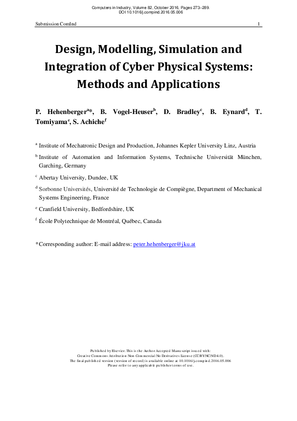 (PDF) Design, modelling, simulation and integration of cyber physical ...