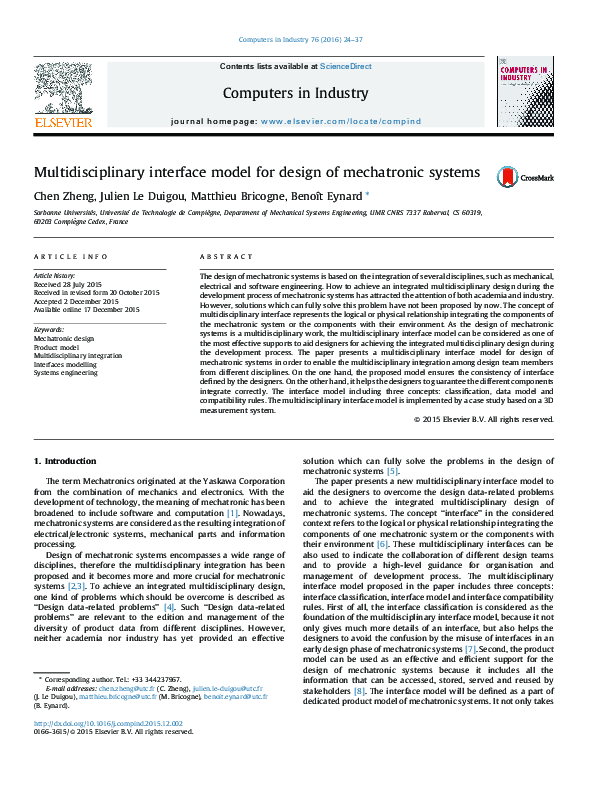 (PDF) Multidisciplinary interface model for design of mechatronic systems