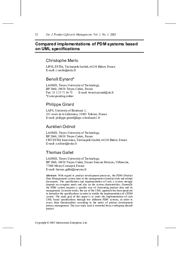(PDF) Compared implementations of PDM systems based on UML specifications