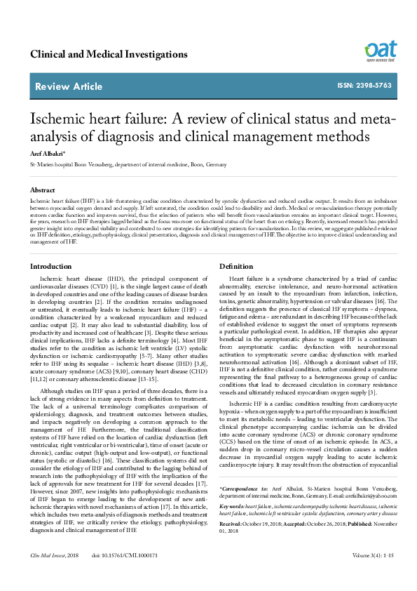 (PDF) Ischemic heart failure: A review of clinical status and meta ...