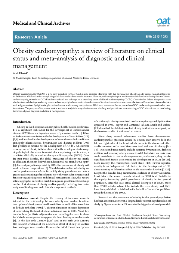 (PDF) Obesity cardiomyopathy: a review of literature on clinical status ...