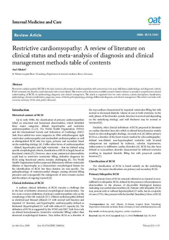 (PDF) Restrictive cardiomyopathy: A review of literature on clinical ...