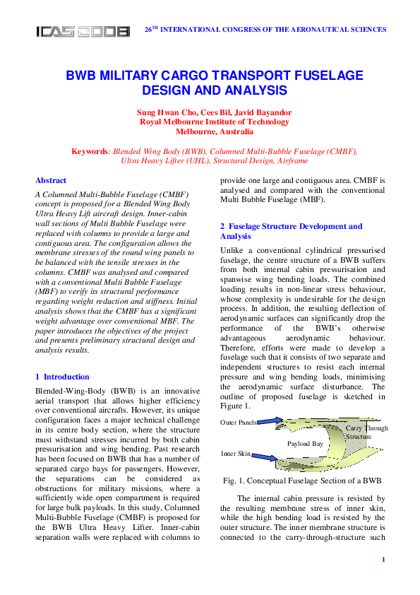 (PDF) BWB military cargo transport fuselage design and analysis
