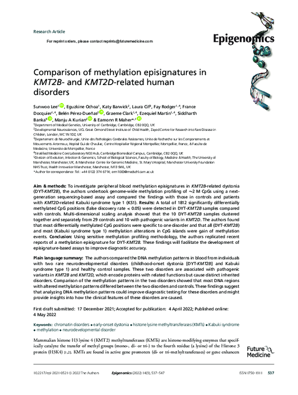 (PDF) Comparison of methylation episignatures in KMT2B- and KMT2D ...