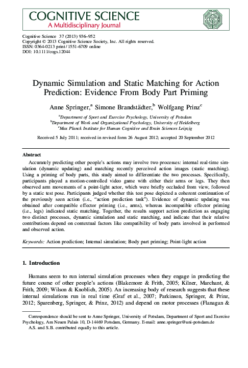 (PDF) Dynamic Simulation and Static Matching for Action Prediction ...