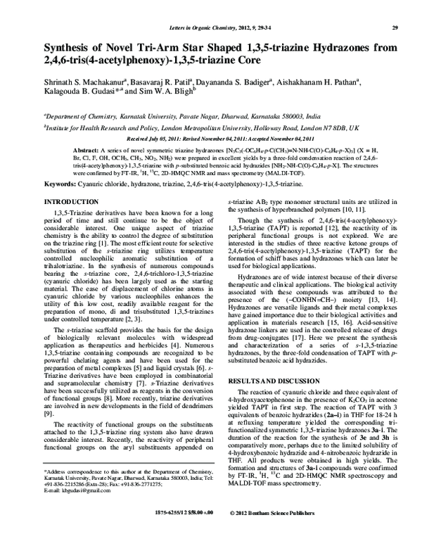 (PDF) Synthesis of Novel Tri-Arm Star Shaped 1,3,5-triazine Hydrazones ...
