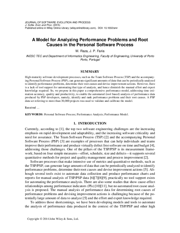 (PDF) A model for analyzing performance problems and root causes in the ...
