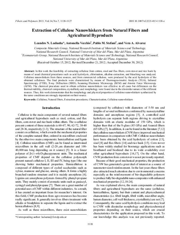 (PDF) Extraction of cellulose nanowhiskers from natural fibers and ...