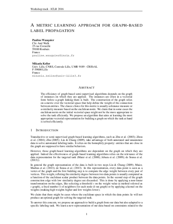 (PDF) Metric learning approach for graph-based label propagation