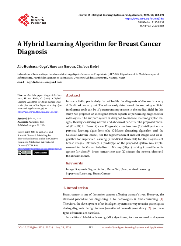 (PDF) A Hybrid Learning Algorithm for Breast Cancer Diagnosis