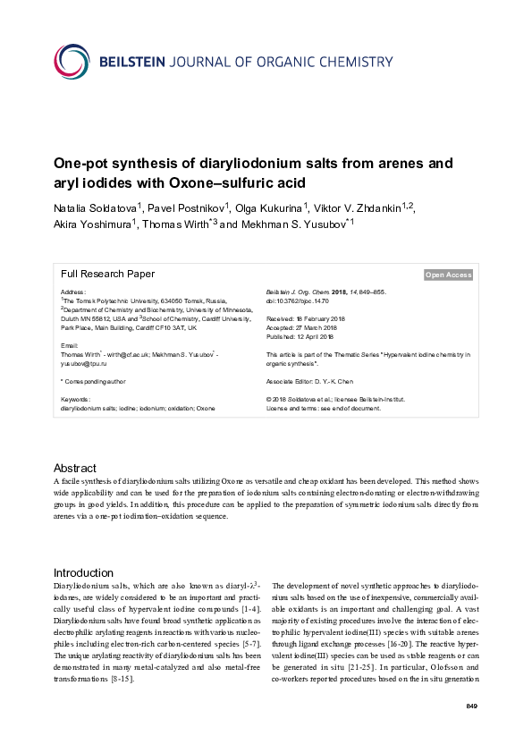 (PDF) One-pot synthesis of diaryliodonium salts from arenes and aryl ...