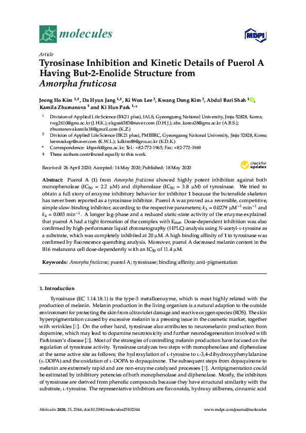 (PDF) Tyrosinase Inhibition and Kinetic Details of Puerol A Having But ...