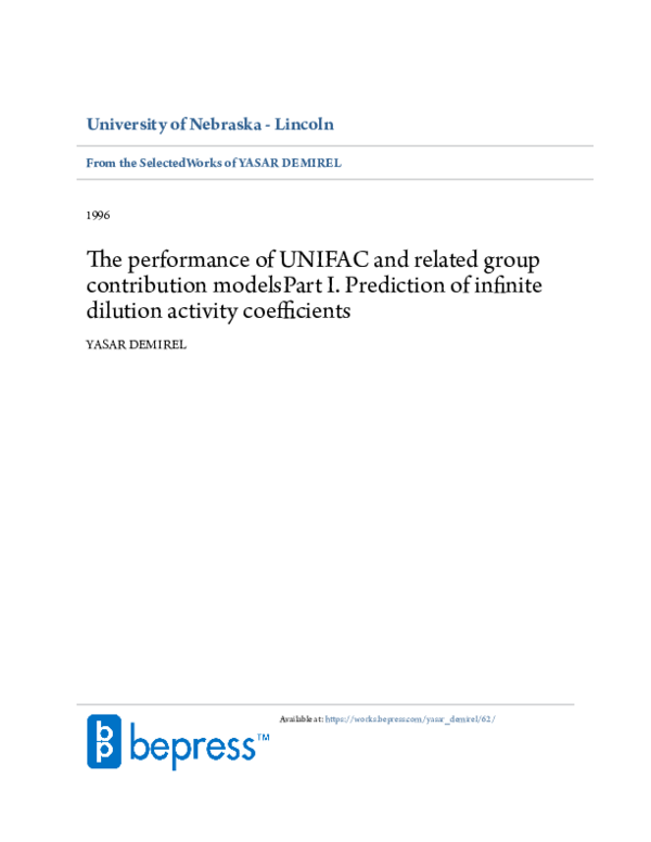 (PDF) The performance of UNIFAC and related group contribution models ...