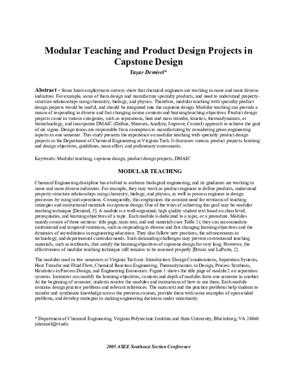 (PDF) Modular Teaching and Product Design Projects in Capstone Design