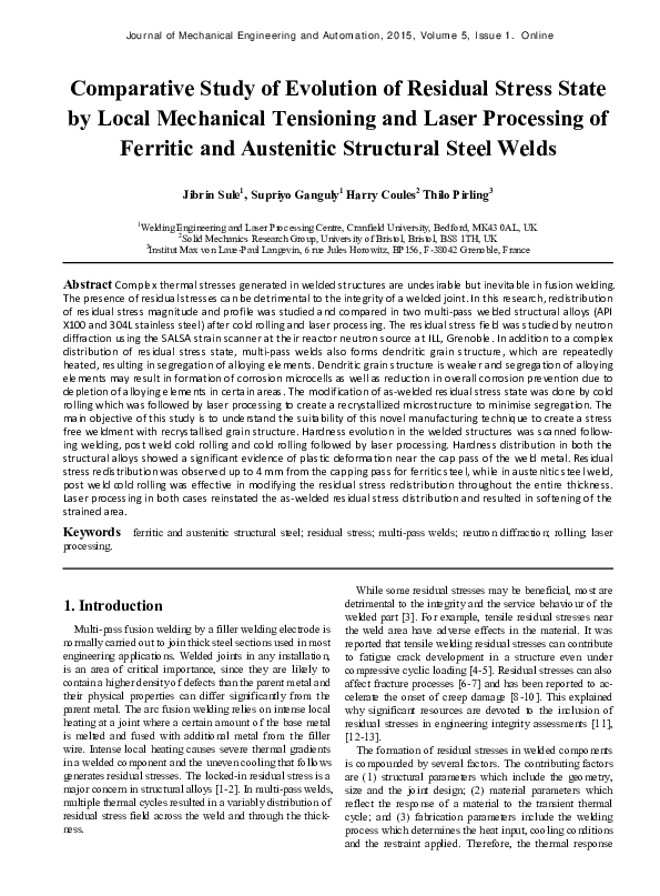 (PDF) Comparative study of evolution of residual stress state by local ...