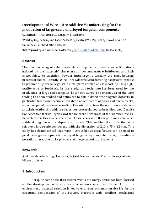 (PDF) Development of Wire + Arc Additive Manufacturing for the ...