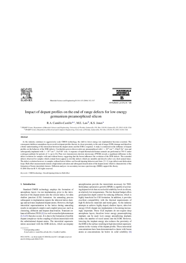 (PDF) Impact of dopant profiles on the end of range defects for low ...