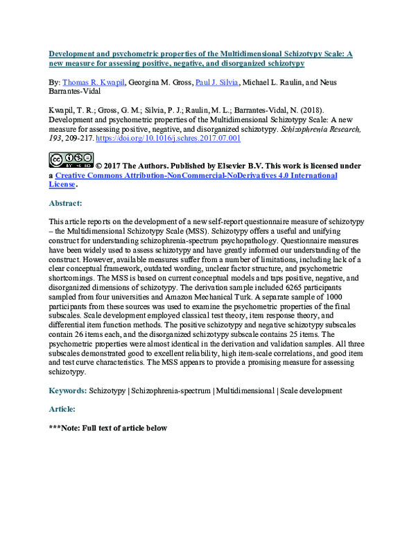 (PDF) Development and psychometric properties of the Multidimensional ...