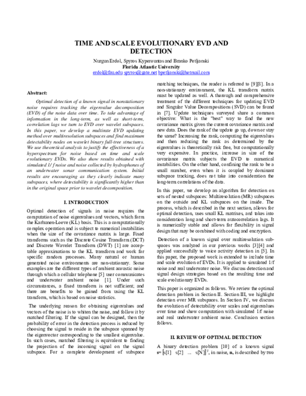 (PDF) Time and scale evolutionary EVD and detection