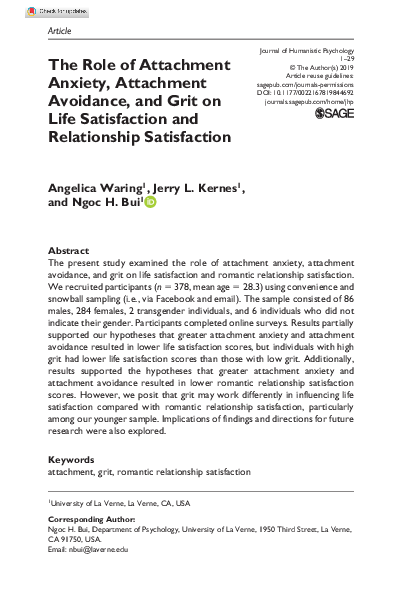 (PDF) The Role of Attachment Anxiety, Attachment Avoidance, and Grit on ...