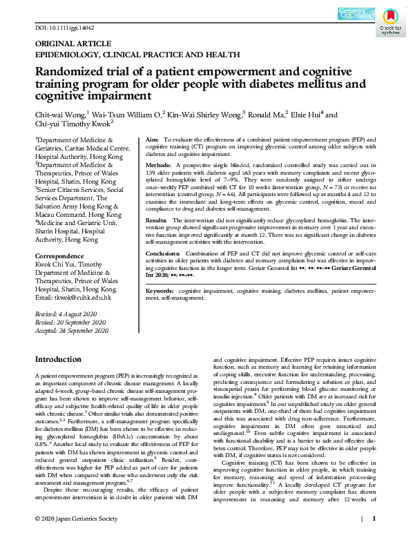 (PDF) Randomized trial of a patient empowerment and cognitive training ...