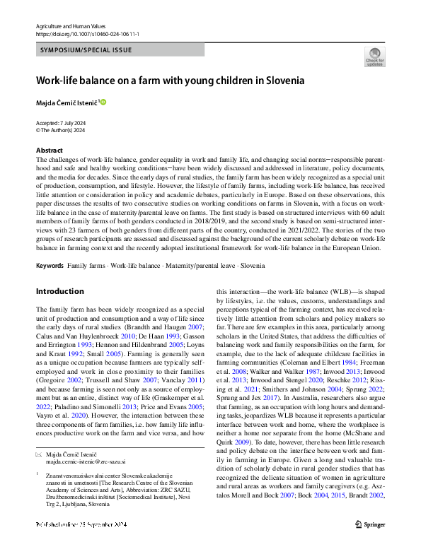 (PDF) Work-life balance on a farm with young children in Slovenia