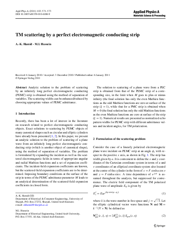 (PDF) TM scattering by a perfect electromagnetic conducting strip