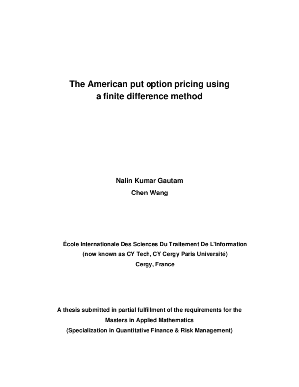 (PDF) The American put option pricing using a finite difference method