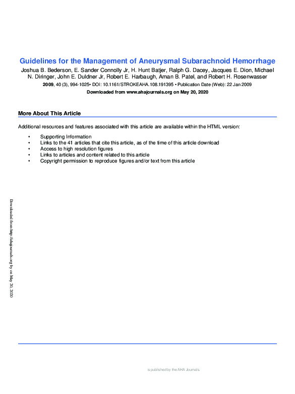 (PDF) Guidelines for the Management of Aneurysmal Subarachnoid Hemorrhage