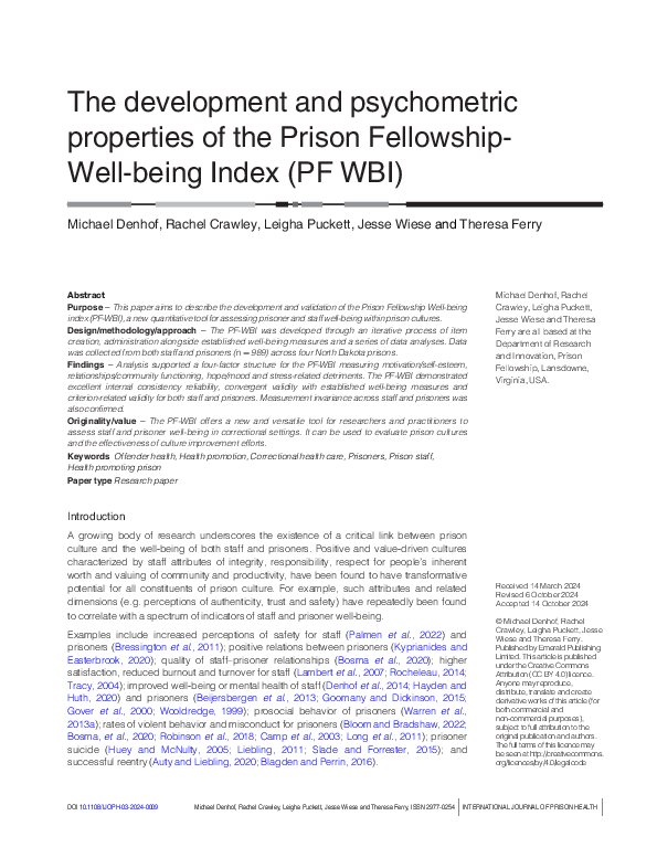 (PDF) The development and psychometric properties of the Prison ...