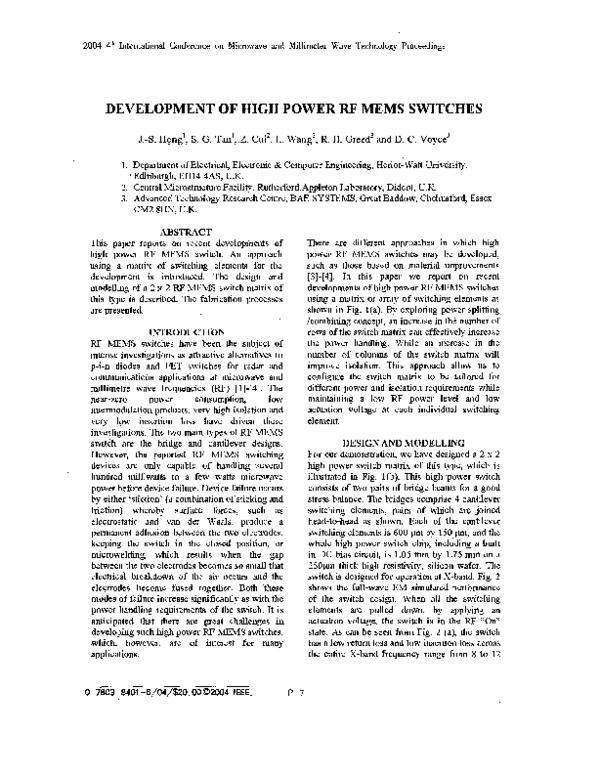 (PDF) Development of high power RF MEMS switches