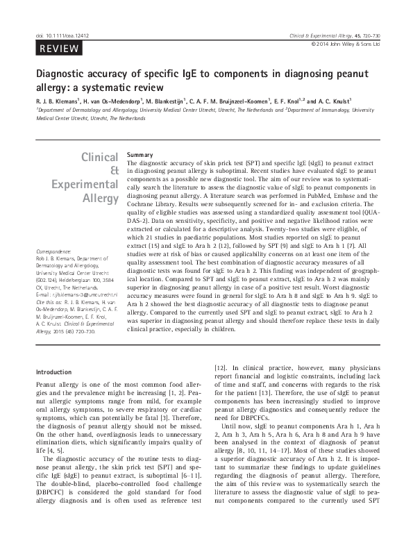 (PDF) Diagnostic accuracy of specific IgE to components in diagnosing ...