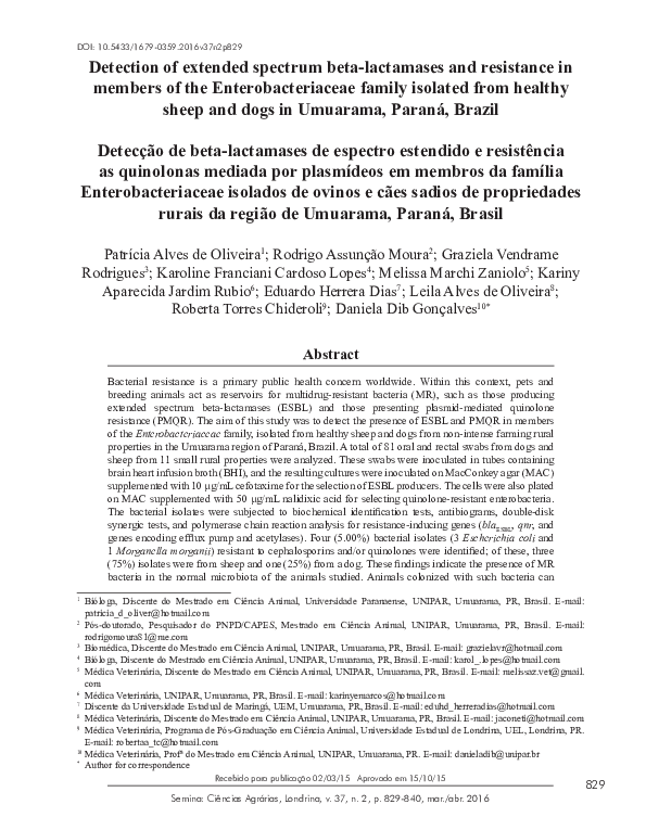 (PDF) Detection of extended spectrum beta-lactamases and resistance in ...