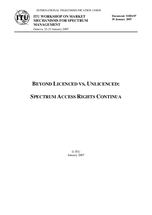 (PDF) Beyond Licenced vs. Unlicenced: Spectrum Access Rights Continua